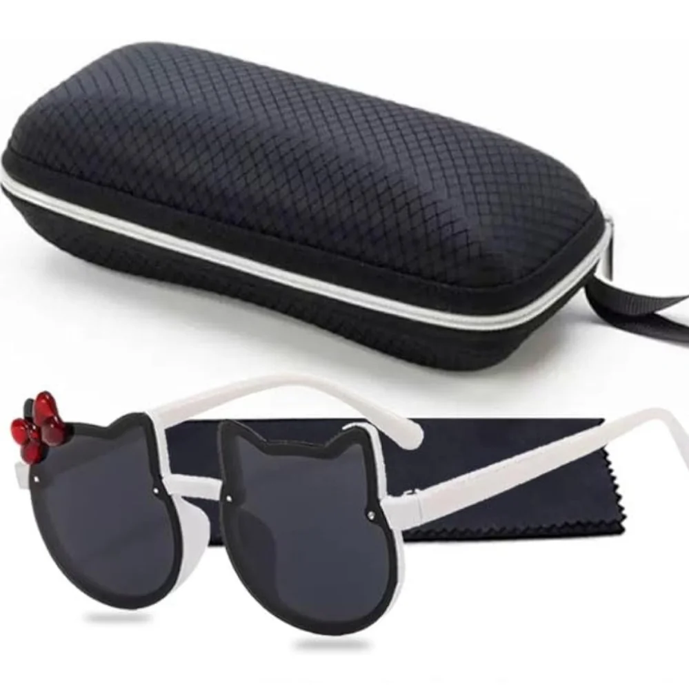 Hello Kitty Cat-Ear Sunglasses with Red Bow And Hard Shell Zipper Carrying Case